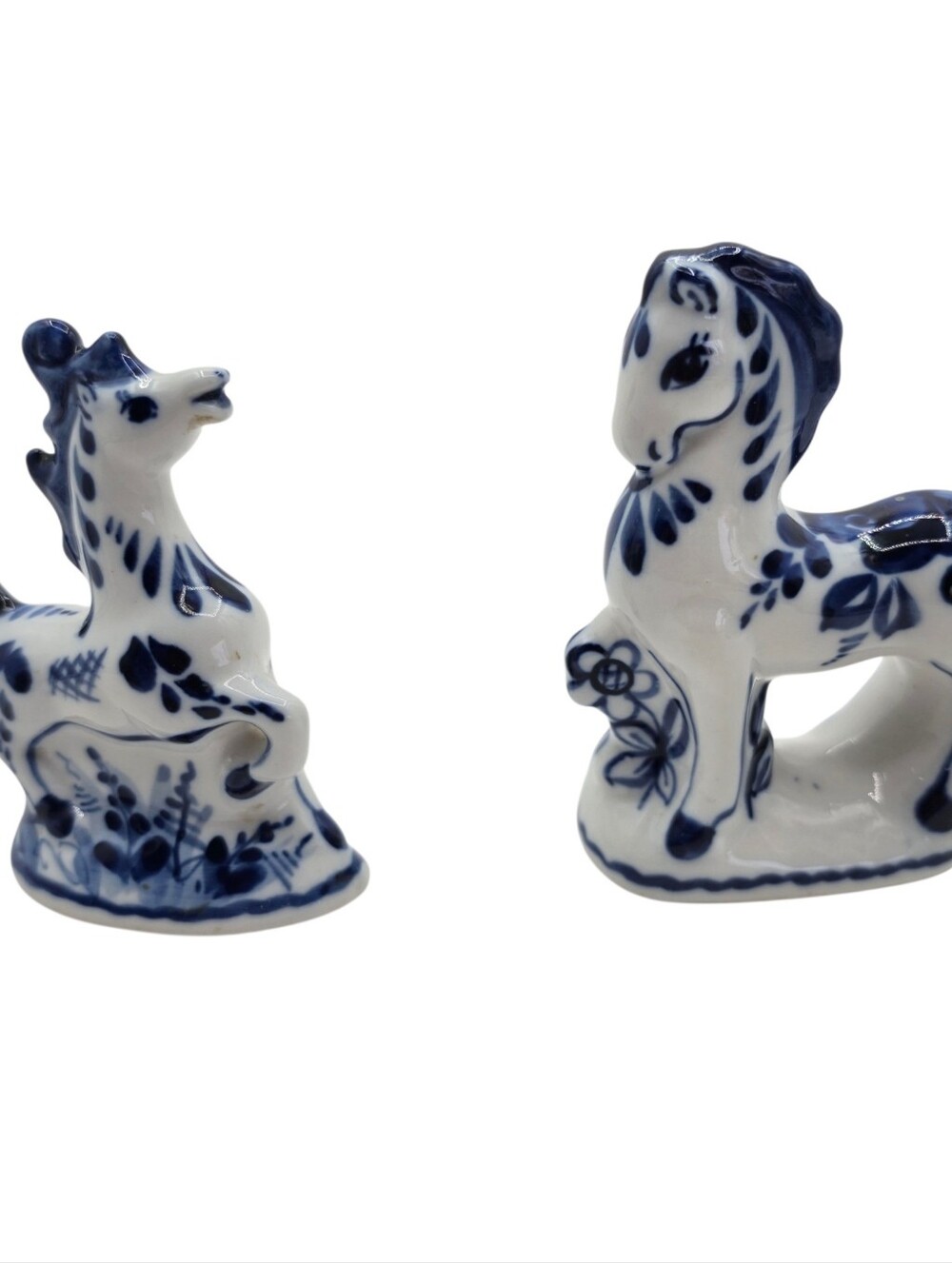 Pair Of Russian Porcelain Gzhel Hand Painted Figurine of Horse Blue White